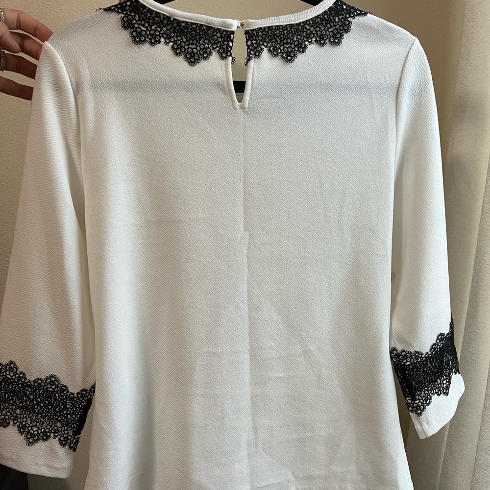 Karl Lagerfield White and Black Lace embellishments Top